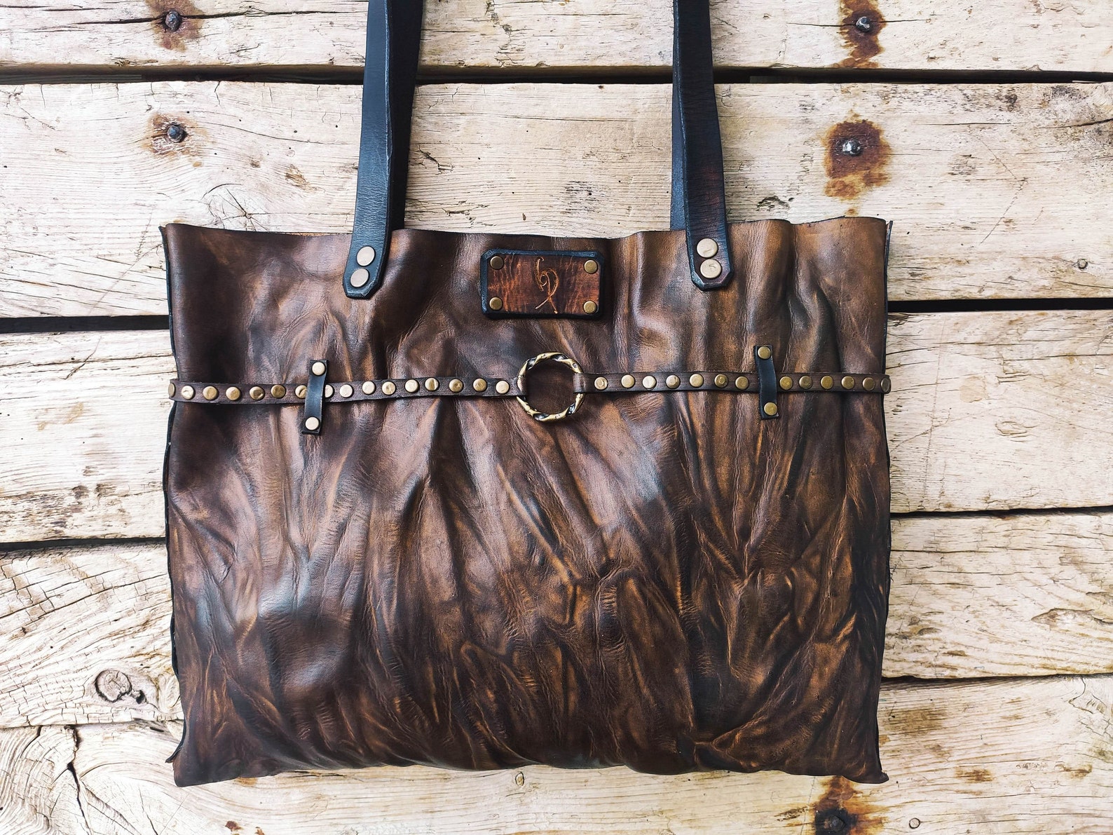 Hamburger Brown Pattern Print Leather Tote Bag main image 0