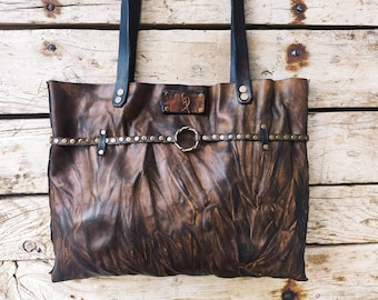 Brown Tote Bag, Brown Handbag, Leather Handbag, Leather Gift for Her, Brown Leather Bag, Woman's Clutch Bag, Boho Leather Bag, Designer Bag
