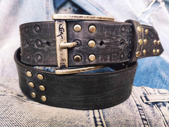 Ishaor Handmade Black Leather Belt With RCA Stamps - Vintage  display picture 1