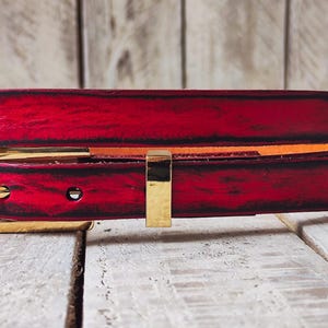 Thin Red Leather Belt for Women – Black Wash, Elegant Gold Buckle, Handmade Skinny Belt