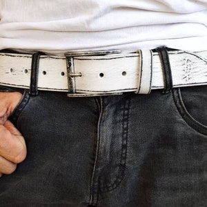 Cinto de couro branco vintage - Acessórios masculinos personalizados para o Natal - Estiloso e durável - Cinto perfeito para presentear ele