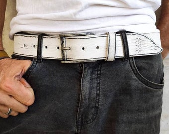 White Leather Belt, vintage Belt, Mens Leather Accessories, Custom Leather Belt, Gift for christmas, Leather Belt, Men's Belt, Belt for Him