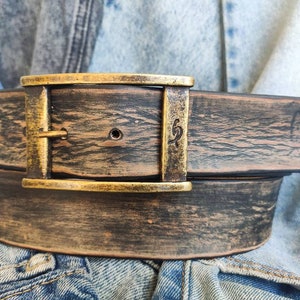 A black leather belt with brown spots that makes it look vintage simple black belt for jeans perfect for daily use and personalized option image 8