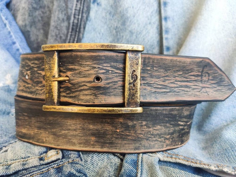 A black leather belt with brown spots that makes it look vintage simple black belt for jeans perfect for daily use and personalized option image 8