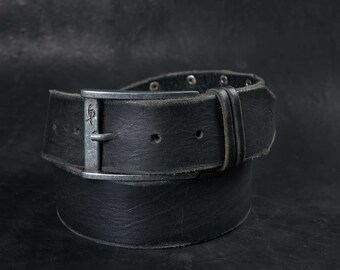 Black Leather Belt Custom Grunge Stylecustom Grunge Style Black