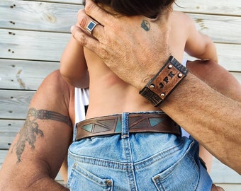 Personalized Leather Cuff Bracelet – Custom Patch Design, Name Engraving