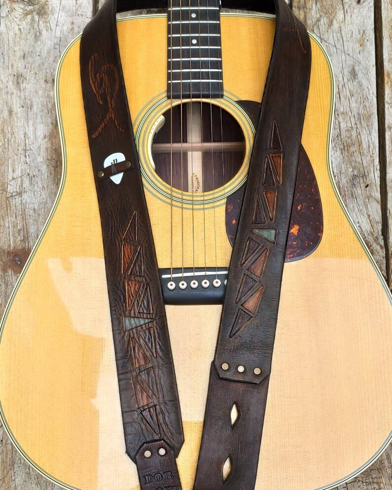 Leather Guitar Strap Brown Leather Guitar Belt With Ishaor Etsy
