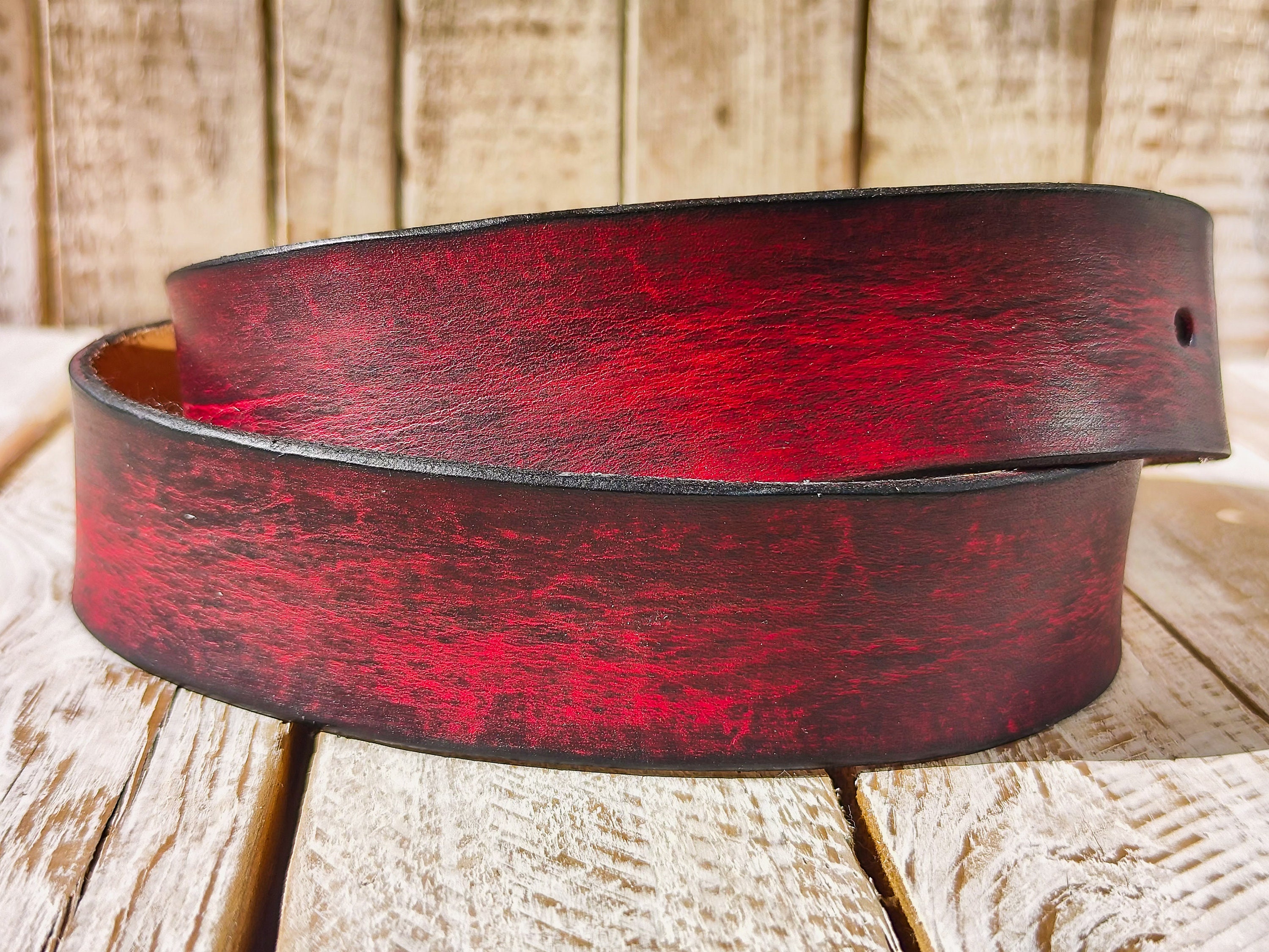Vintage Avant Garde Contemporary Fire Engine Red Leather Belt Vintage Distressed Red Leather Belt Accessory by Ishaor - Etsy main image 2