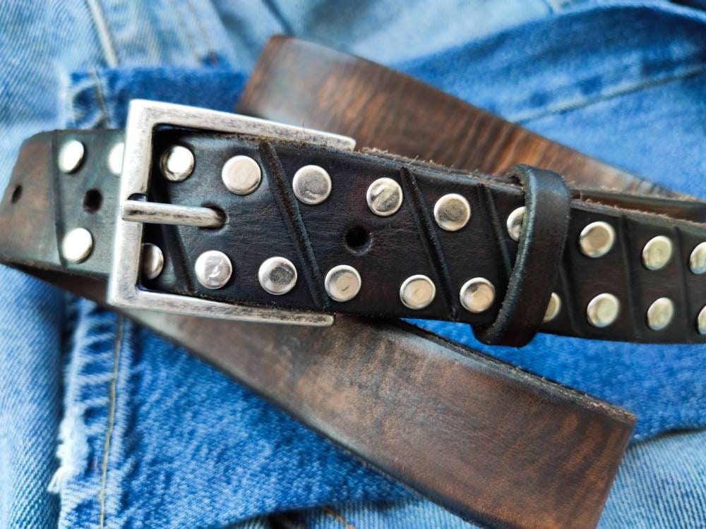 Dark Brown 3 cm Jeans Belt Rivetted Brown Leather Belt Brown | Etsy