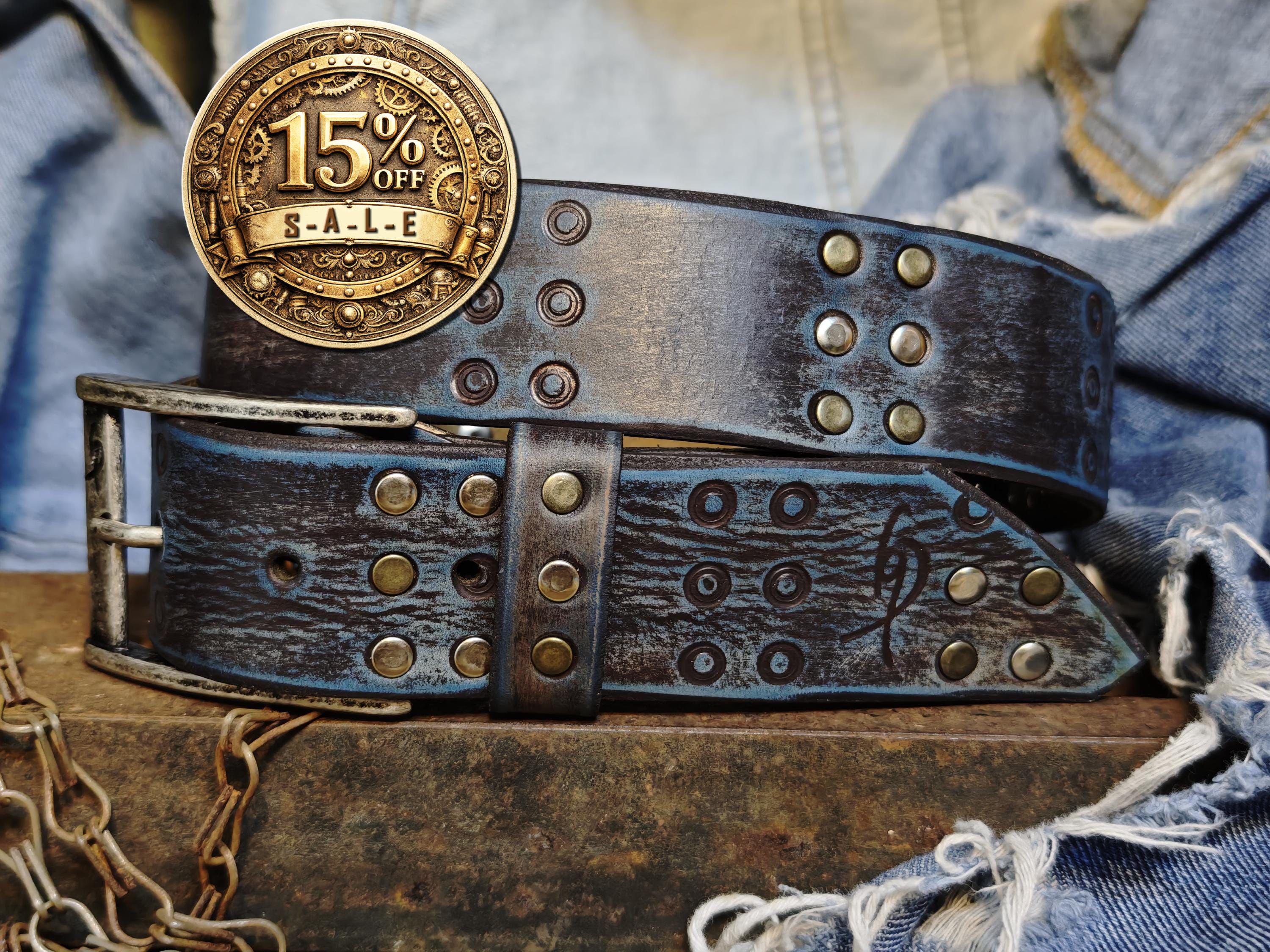 Artisan Brown Leather Belt, Handcrafted Full Grain Leather  display picture 3
