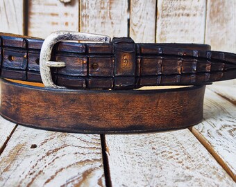 Handmade Dark Brown Leather Belt with Crocodile Tail | 3.6cm