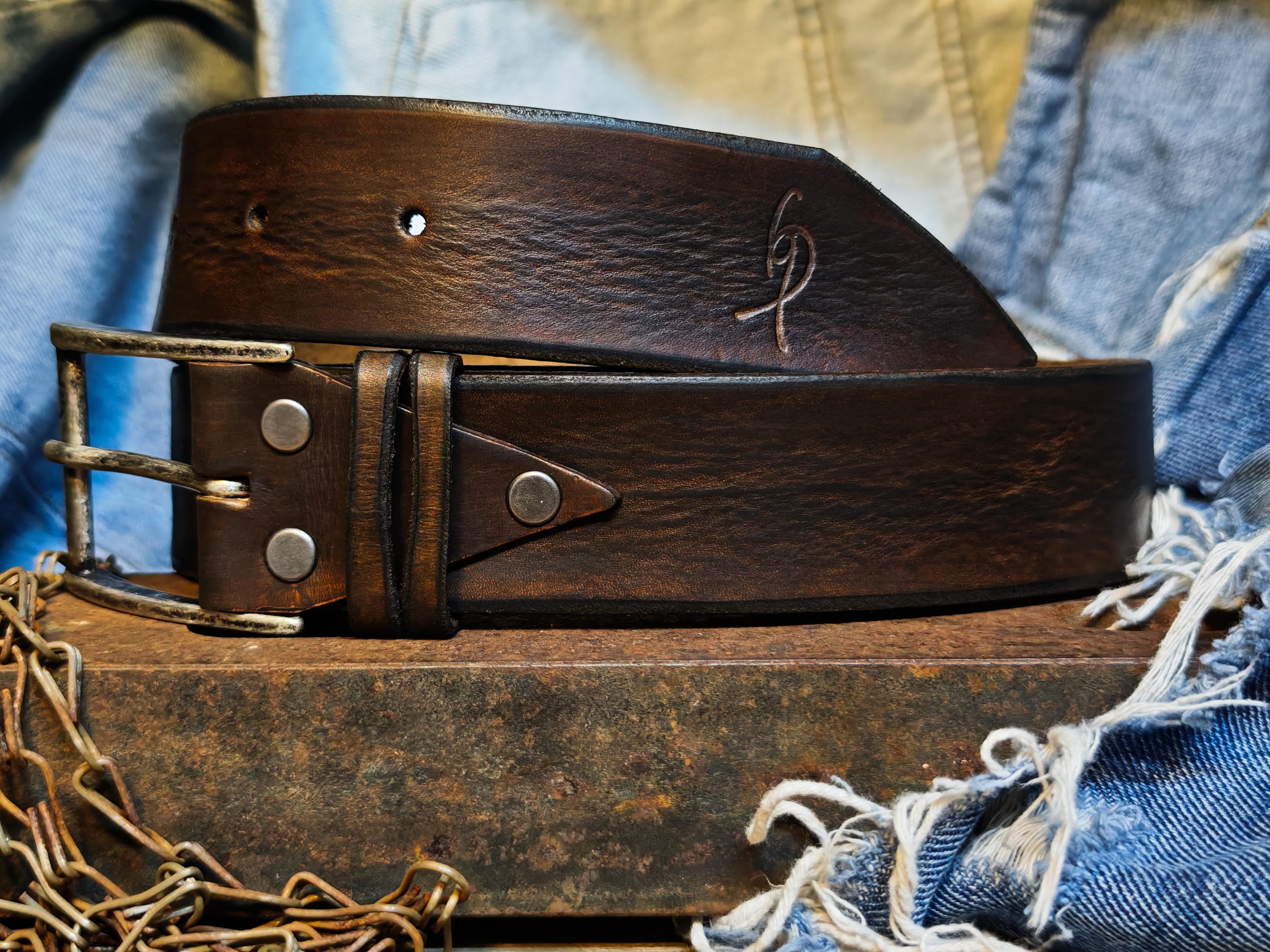 Vintage Handmade Leather & Brass Belt Man main image 2