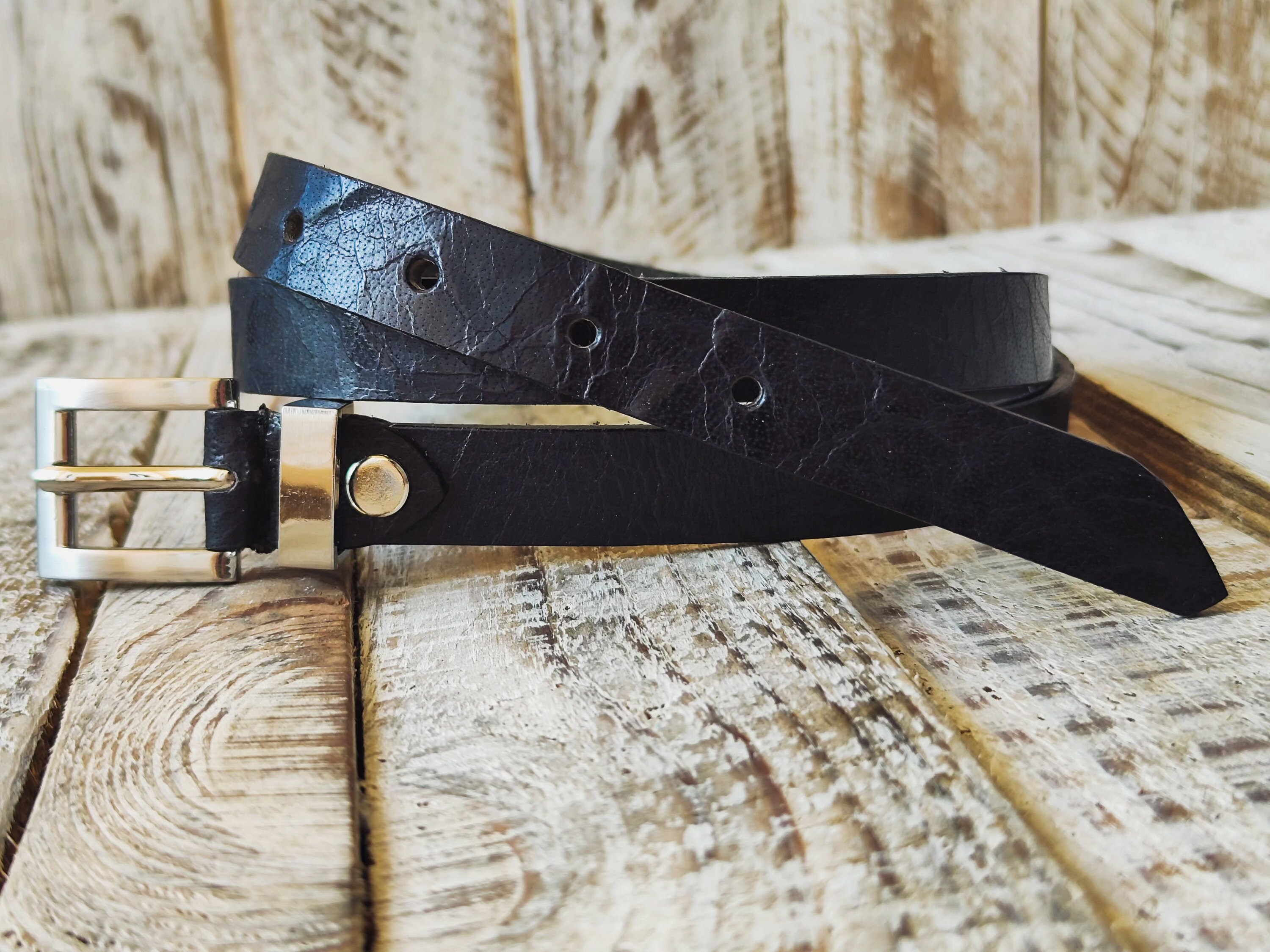 Minimalist Black Leather Belt With Silver Buckle for Men - Etsy