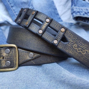 Leather Belt with Gold Wash Womens Custom Fashion Accessory for Men  Black Buckle Belt