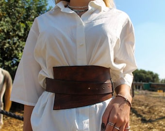 Handcrafted Brown Leather Waist Belt with Bronze Ring Closure by ISHAOR  Exclusive Design