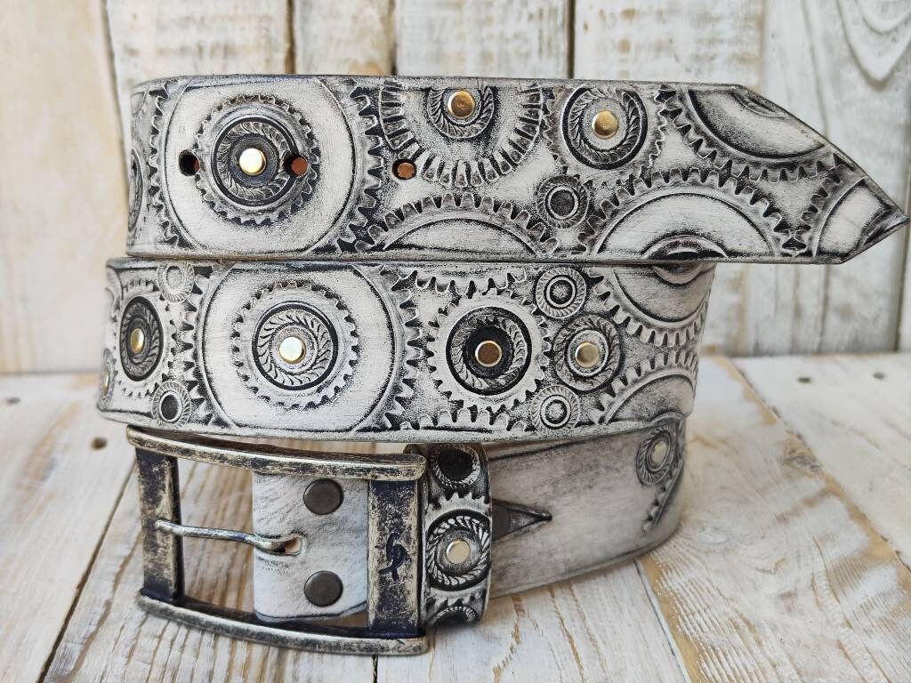 White - Mens Fashion Buckle Unique Leather Style, Belt, Belt, Leather, Ishaor Fashion,motorcycle, Belts, Belts, Products,custom Biker Etsy Leather