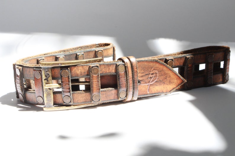 Brown Leather Belt Men's Belt Vintage Belt Leather Etsy