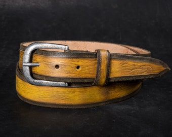 Yellow Belt, Leather Belt, Unique Leather, Leather Father's Day Gift, Accessories for Father, Unisex Belt, Leather for Her, Crafted Belt