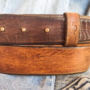 Brown leather belt without buckle and unique vintage design, stunning jeans belt ,brown belt made by hand perfect personalized gift for him