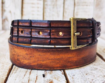 Handmade Brown Leather Belt With Crocodile Tail Shape