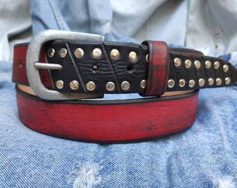 Steampunk Belt, Men's Belt,Men's Red Leather,Studded Belt,Custom leather belts,Mens Apparel, Red Belt,Christmas Belt, Design Accessories Men