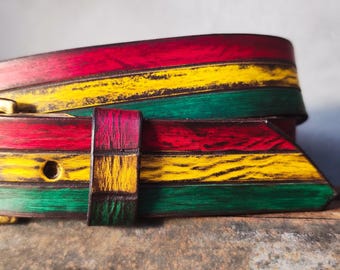 Vintage Reggae Leather Belt Rasta Reggae Leaf Style Bonded Leather Belt - Walmart.com main image 4