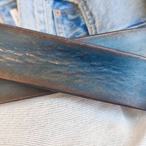 Men's blue Leather vintage style Belt, Custom Men's Leather Accessories and belts for him. image 5