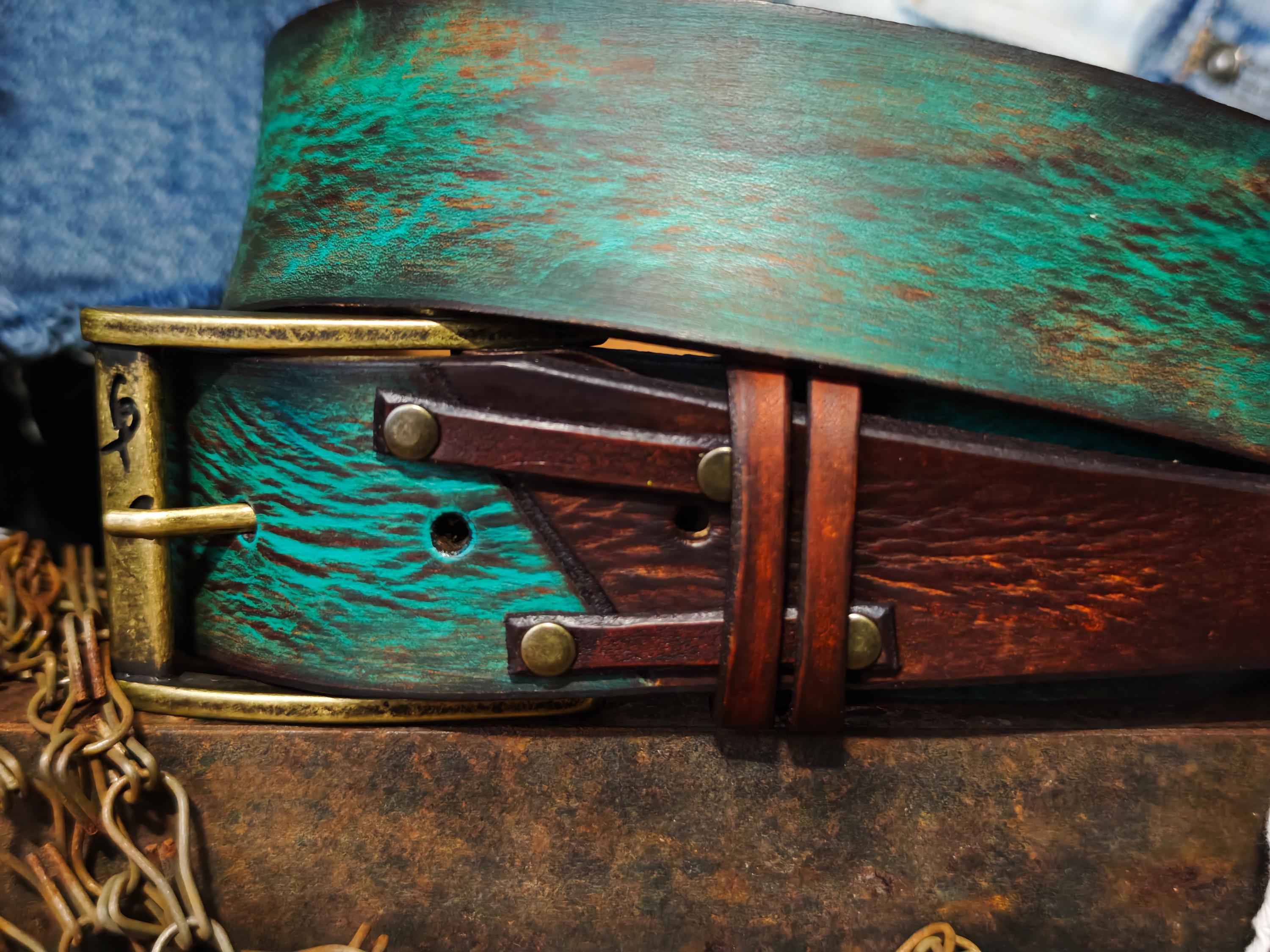 Vintage Handmade belts leather made in Spain with torquise Turquoise Hand Tooled Leather Western Belt - Etsy main image 4