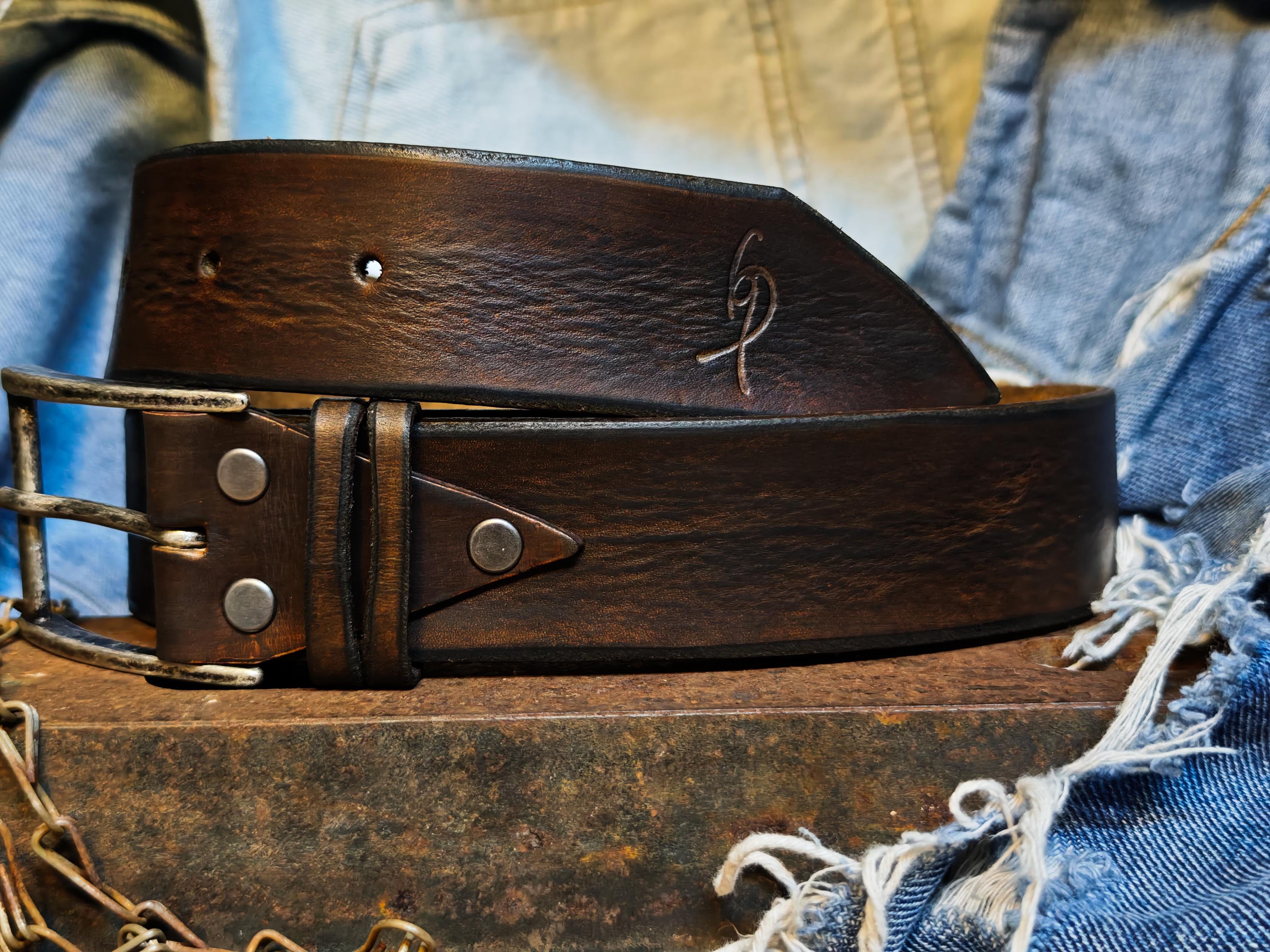Vintage Brown Leather Belt for Men 4.2 Cm Full Grain 