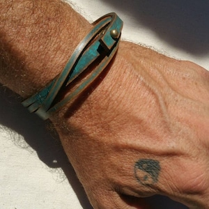 Leather Wrap Bracelet, Teal Color, Leather Wrap, Men's Leather Wrap, Men's Gift, Friendship Bracelets, by Ishaor