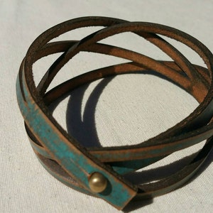 Turquoise leather dog collar with brown wash. To add good girl image 5