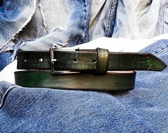 Buckle Belt, Leather Belts, Leather for Her, Women's Belts, Unique Leather, green Belt,Art Leather, Unisex Belts, Women's Accessories Belts,