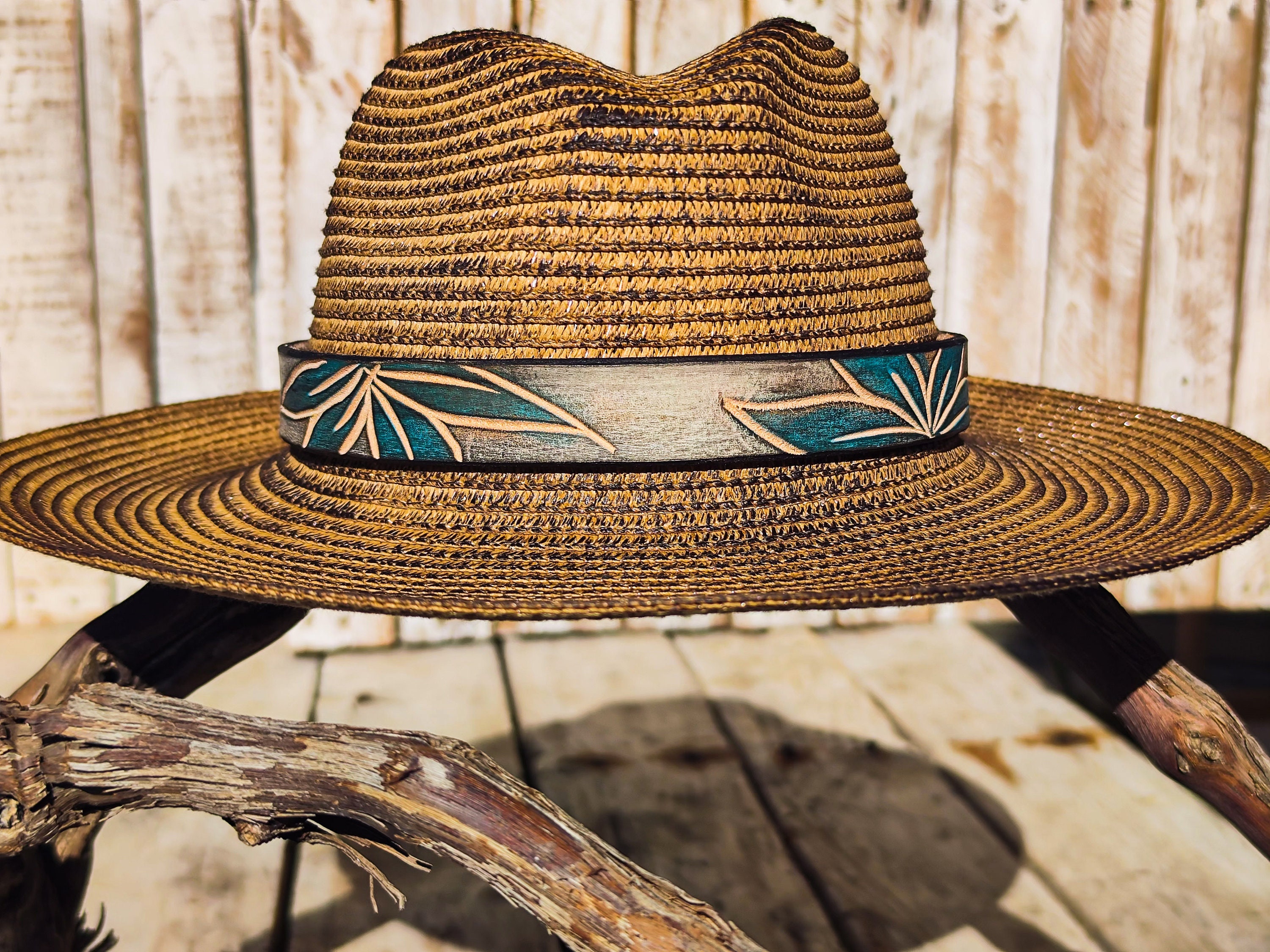 Straw Cowboy Hat with Turquoise Floral Band Ideas for your straw hat ? which would you choose  main image 4