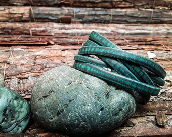 Mens Genuine Leather Cuff Bracelet with Turquoise Accents - Handcrafted Wrap Bracelet