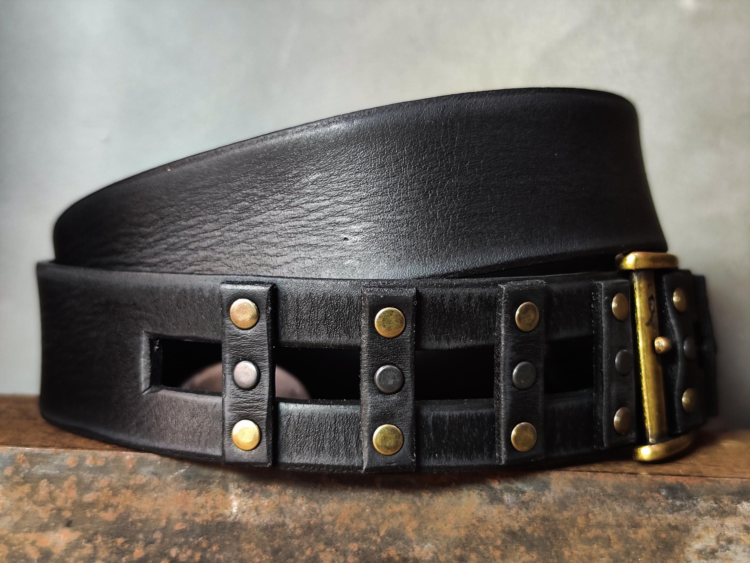 Black Genuine Leather Studded Statement Belt Handmade Black Leather Studded Belt – Full Grain Rivet  main image 4