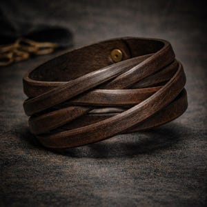Handmade Brown Leather Wrap Bracelet for Men Women, Rustic Minimalist Leather Cuff, Multi Wrap Bracelet, Artisan Leather Jewelry, Unisex Gif