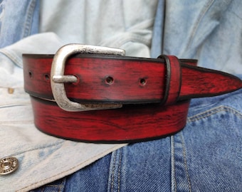 Men's Leather Belt, Red Belt, Mens Leather Accessories, Custom Leather Belt, Genuine Leather, Leather Belt, Men's Belt, Belt for Him,