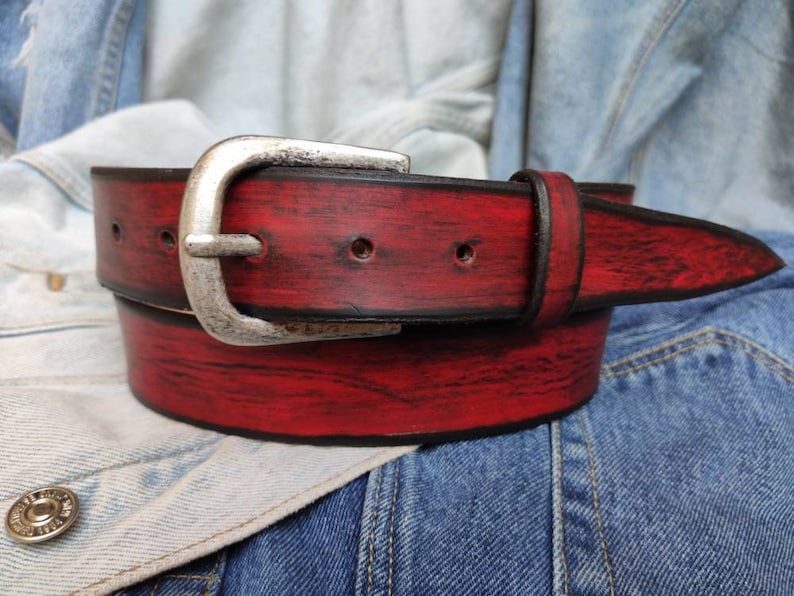 Men's Leather Belt, Red Belt, Mens Leather Accessories, Custom Leather Belt, Genuine Leather, Leather Belt, Men's Belt, Belt for Him, image 1