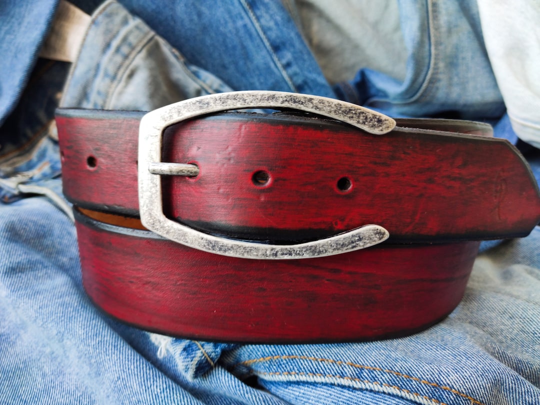 Men's Leather Belt, Red Belt, Mens Leather Accessories, Custom Leather