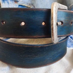 Men's blue Leather vintage style Belt, Custom Men's Leather Accessories and belts for him. image 7