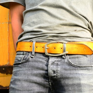 Genuine Leather Mens Belt for Jeans in Yellow - Custom Ishaor Design