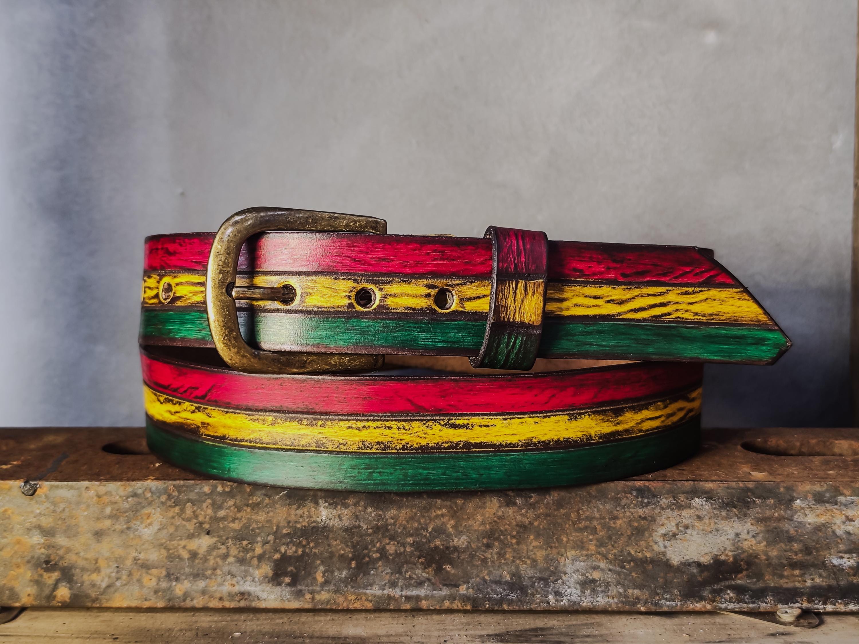 Vintage Reggae Leather Belt Rasta Reggae Leaf Style Bonded Leather Belt - Walmart.com main image 3
