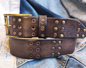 Vintage Brown Leather Belt With HIFI Embossing Rivets and Personalized Gift Option - Etsy Vintage Brown Leather Belt With HIFI Embossing Rivets and Personalized Gift Option - Etsy