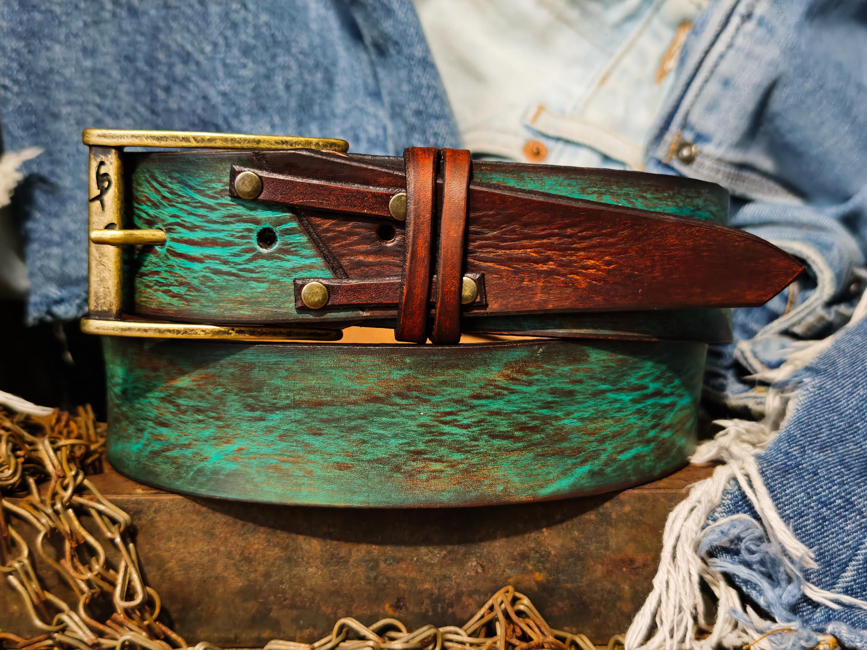 Vintage Handmade belts leather made in Spain with torquise Turquoise Hand Tooled Leather Western Belt - Etsy main image 2