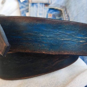 Men's blue Leather vintage style Belt, Custom Men's Leather Accessories and belts for him. image 3