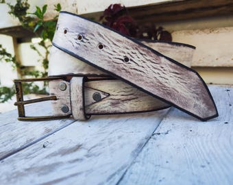 Handmade Cream Leather Belt with Brown Wash – Stylish Accessory
