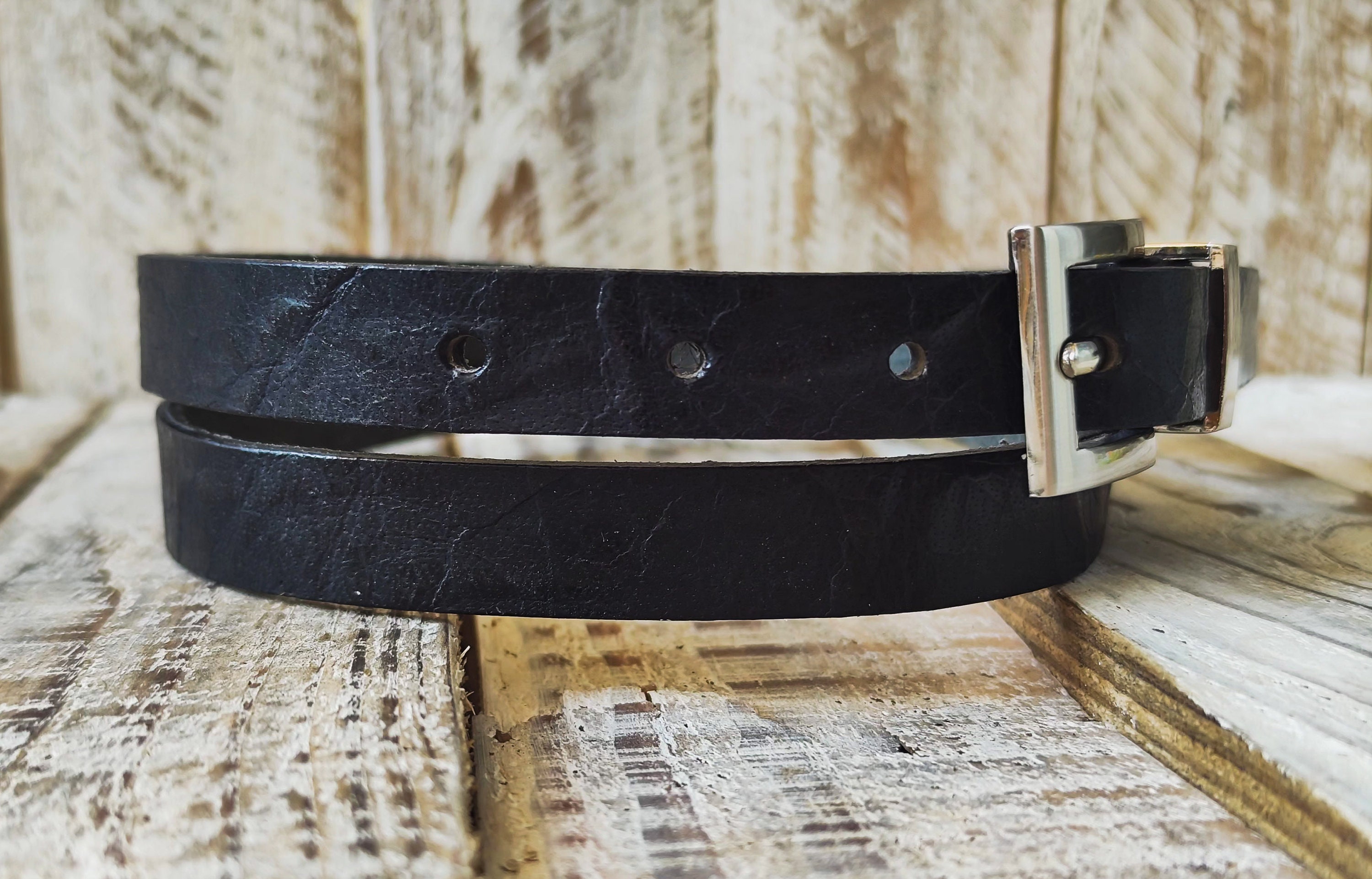 Minimalist Black Leather Belt With Silver Buckle for Men - Etsy