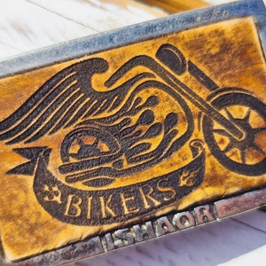 Handmade Brown Leather Motorcycle Buckle for Bikers - Unique and Durable Design