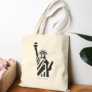 Lady Liberty Cotton Canvas Tote Bag: NYC Travel Bag