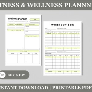 Fitness Wellness Planner, Workout Tracker, Self-Care Journal, Self-Care Reflection, Wellness Planner, PDF Download
